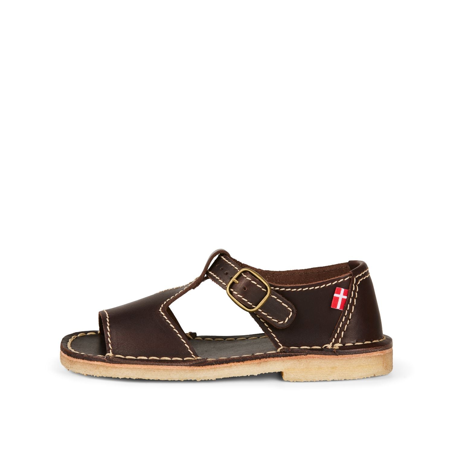 Duckfeet Samsø Choco T-strap leather sandal, outer side view on white background