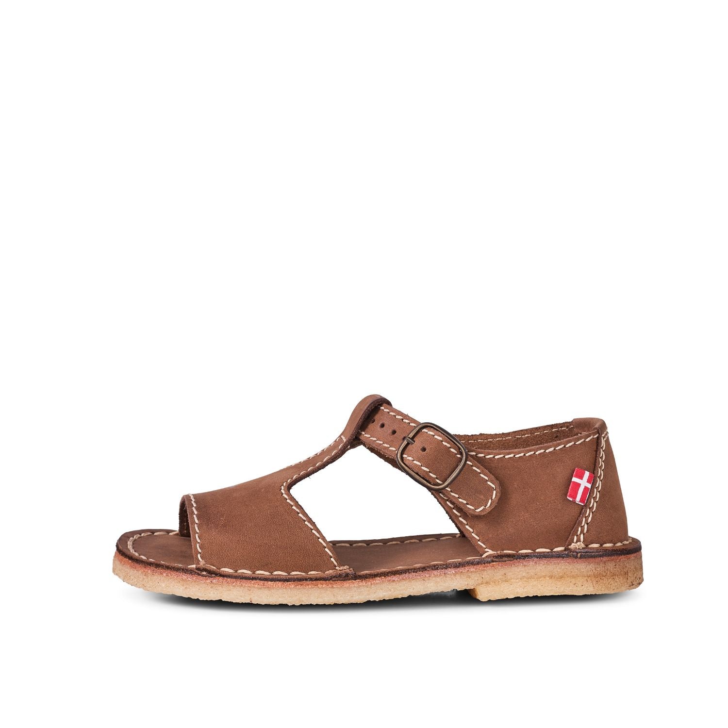 Duckfeet Samsø Cocoa T-strap leather sandal, outer side view on white background