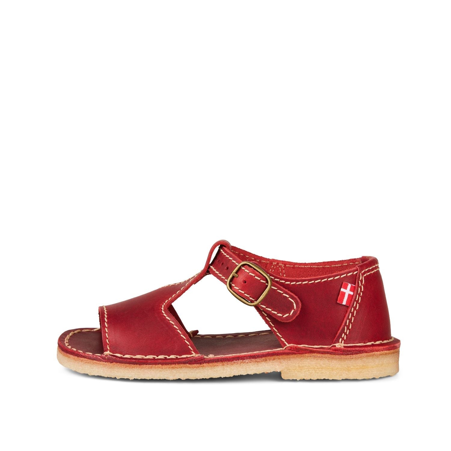 Duckfeet Samsø Granate T-strap leather sandal, outer side view on white background