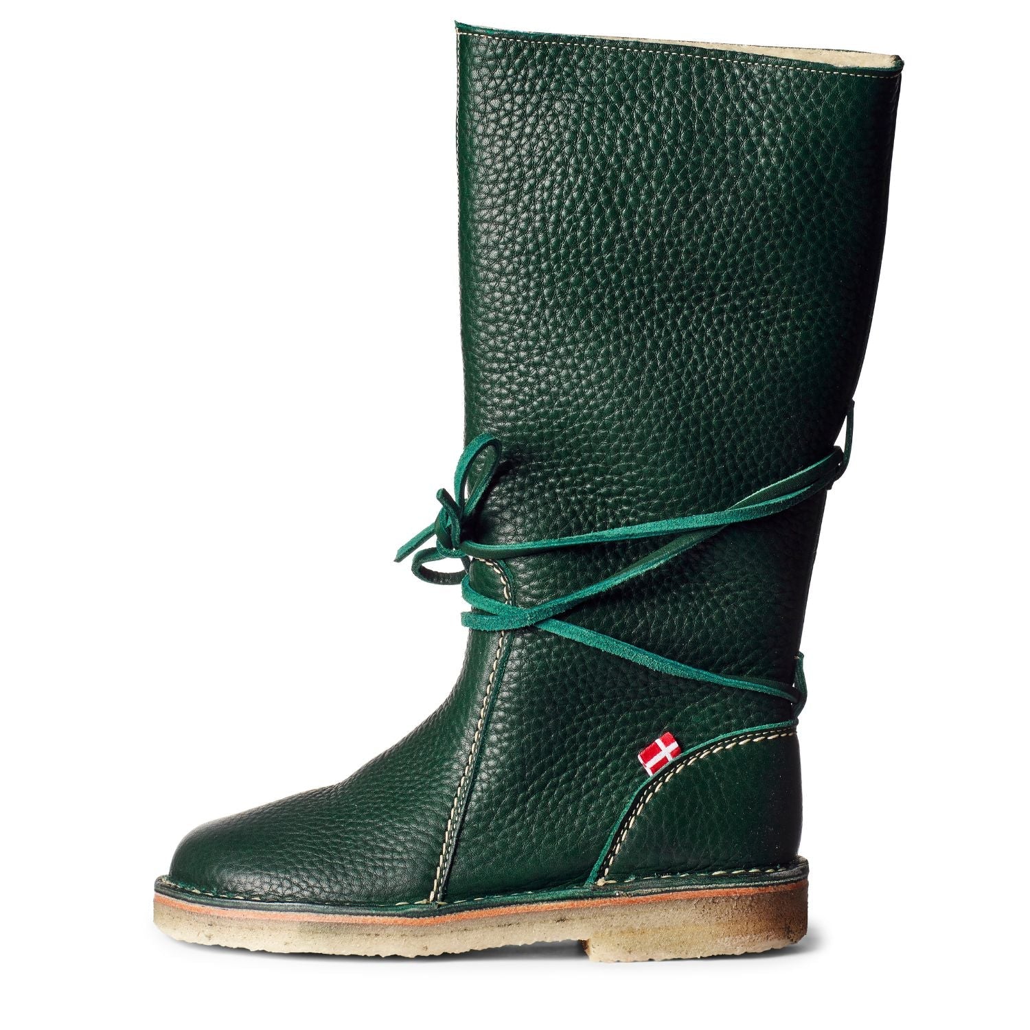 Duckfeet Silkeborg Green wool-lined pull-on leather boot, outer side view on white background