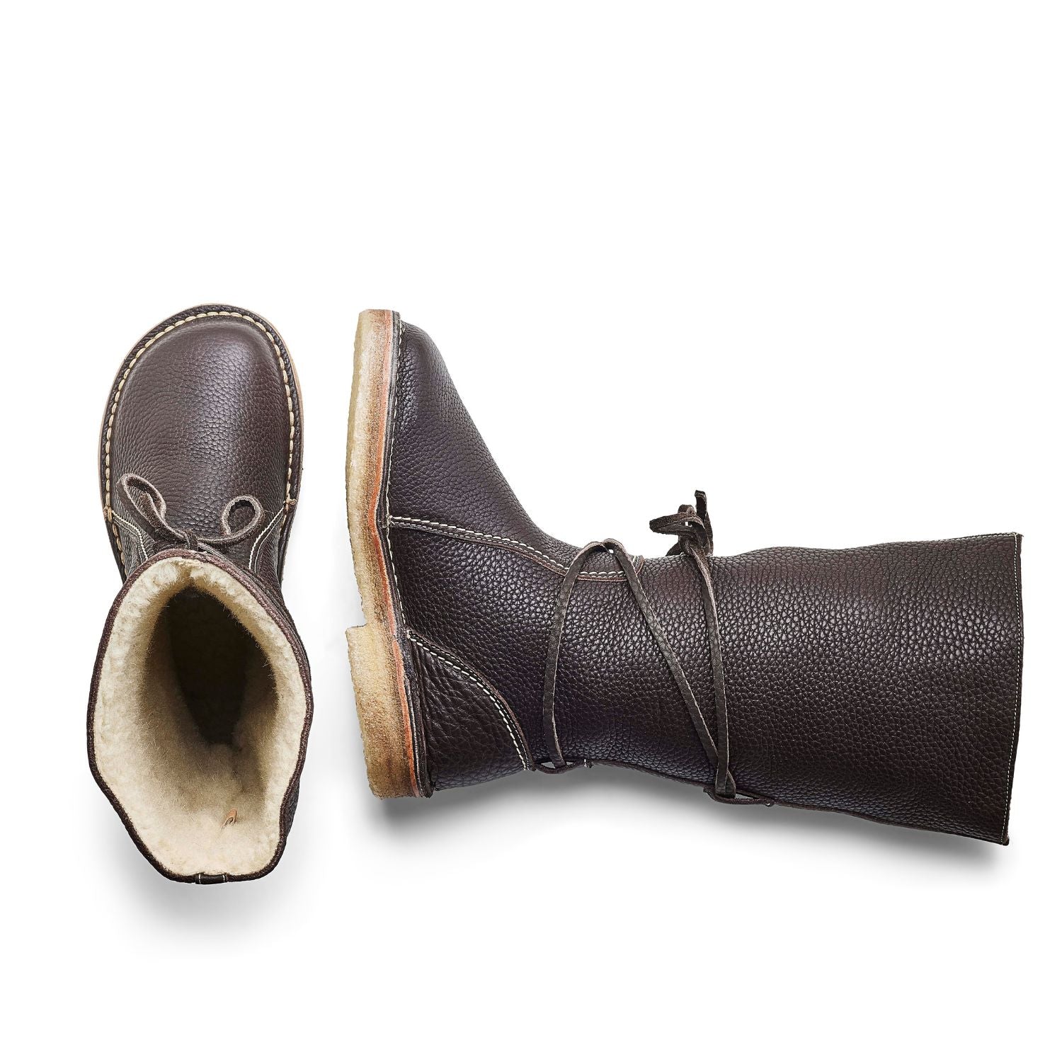 Duckfeet Silkeborg Stone wool-lined pull-on leather boot, top and inner side view on white background