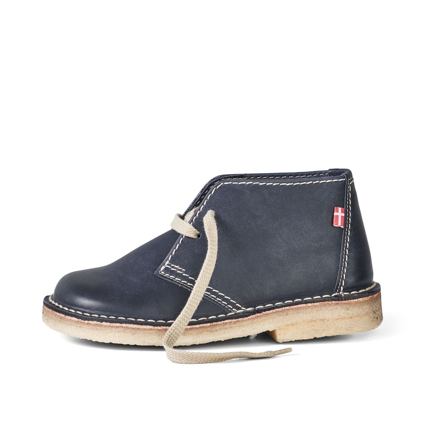 Duckfeet Sjælland Blue leather ankle boot, outer side view on white background