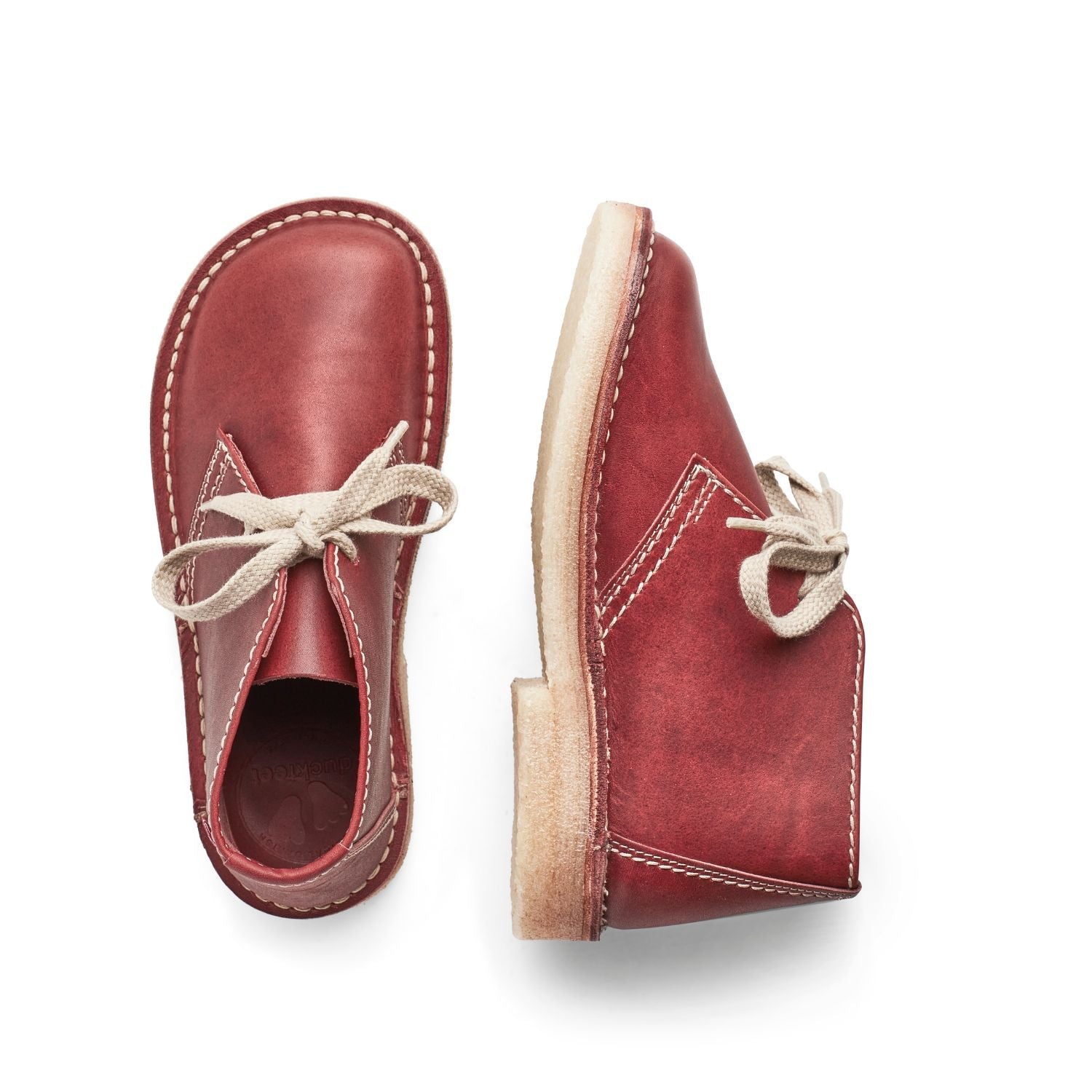 Duckfeet Sjælland Bordo leather ankle boot, top and inner side view on white background