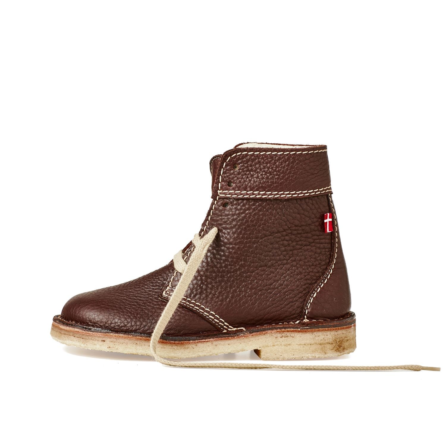 Duckfeet Skanderborg Choco wool-lined lace-up leather boot, outer side view on white background