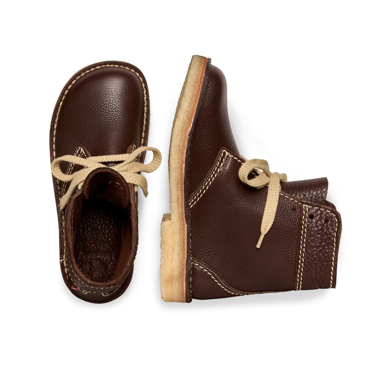 Duckfeet Sønderborg Choco lace-up leather boot, top and inner side view on white background