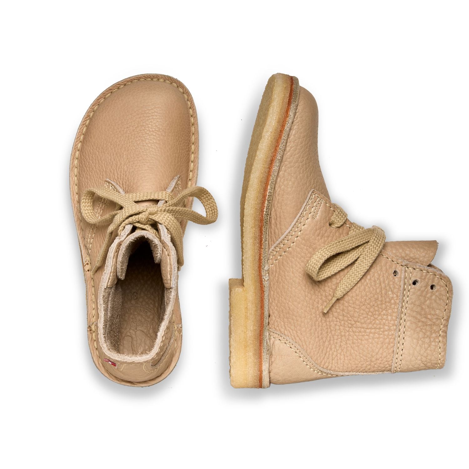 Duckfeet Sønderborg Cream lace-up leather boot, top and inner side view on white background