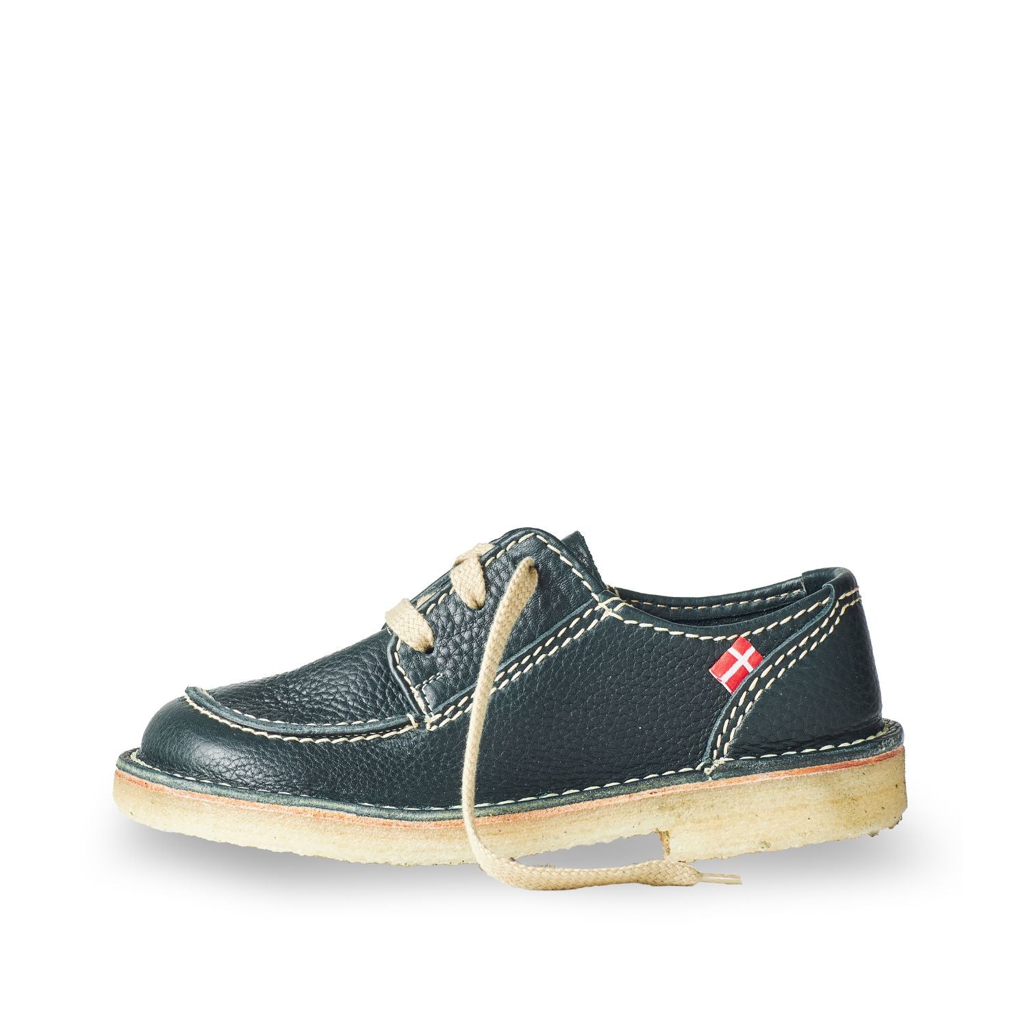 Duckfeet Svendborg Green moc-toe leather derby shoe, outer side view on white background