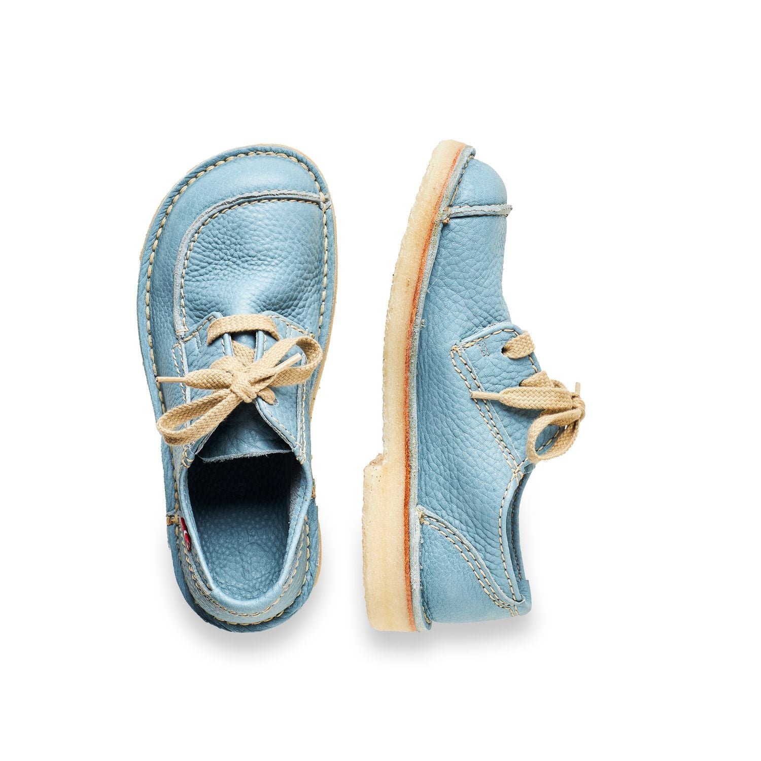 Duckfeet Svendborg Jeans moc-toe leather derby shoe, top and inner side view on white background