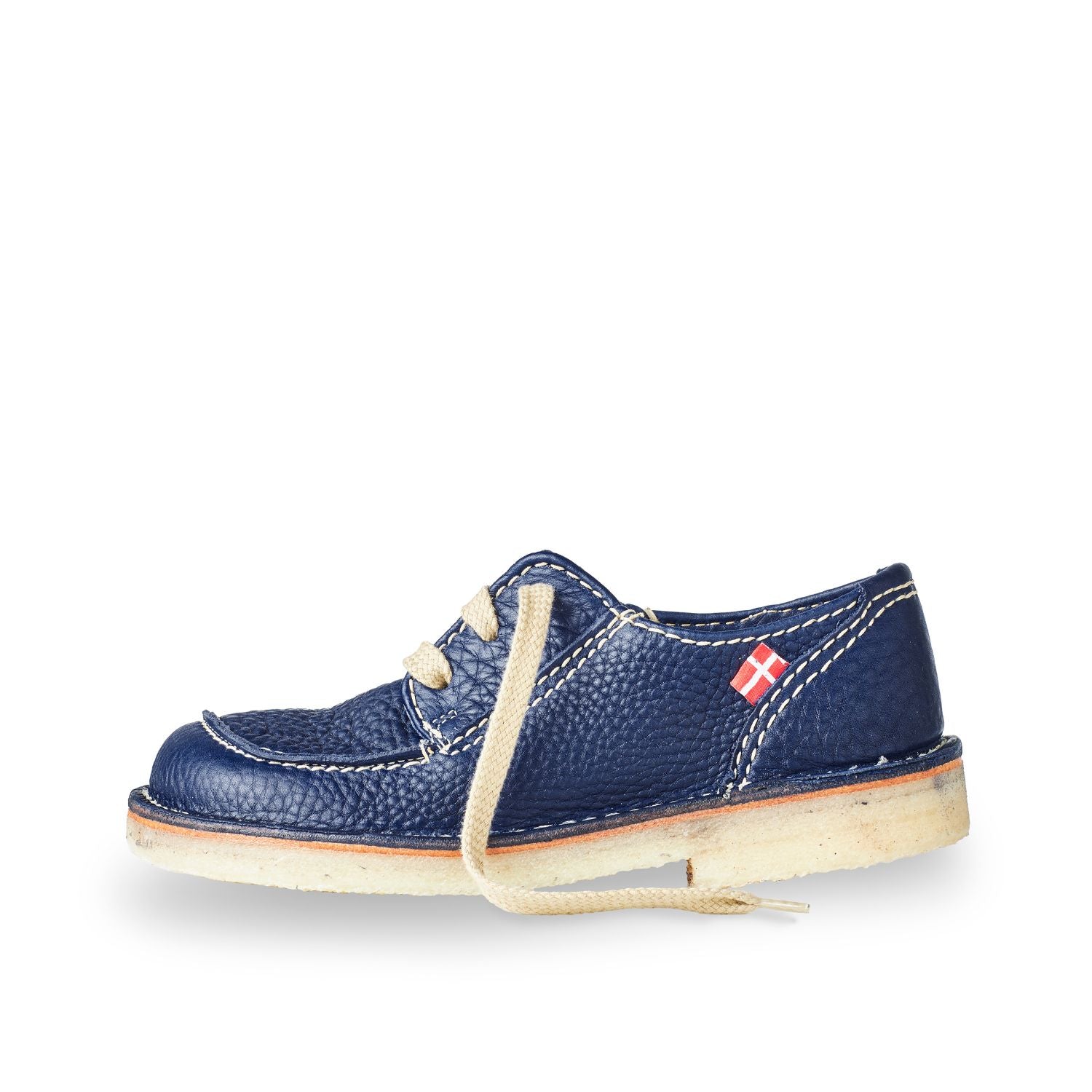 Duckfeet Svendborg Royal Blue moc-toe leather derby shoe, outer side view on white background