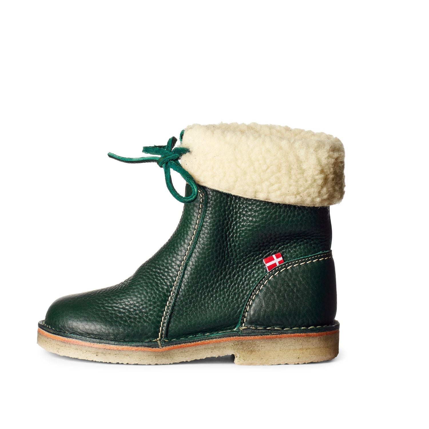 Duckfeet Århus Green wool-lined pull-on leather boot, outer side view on white background