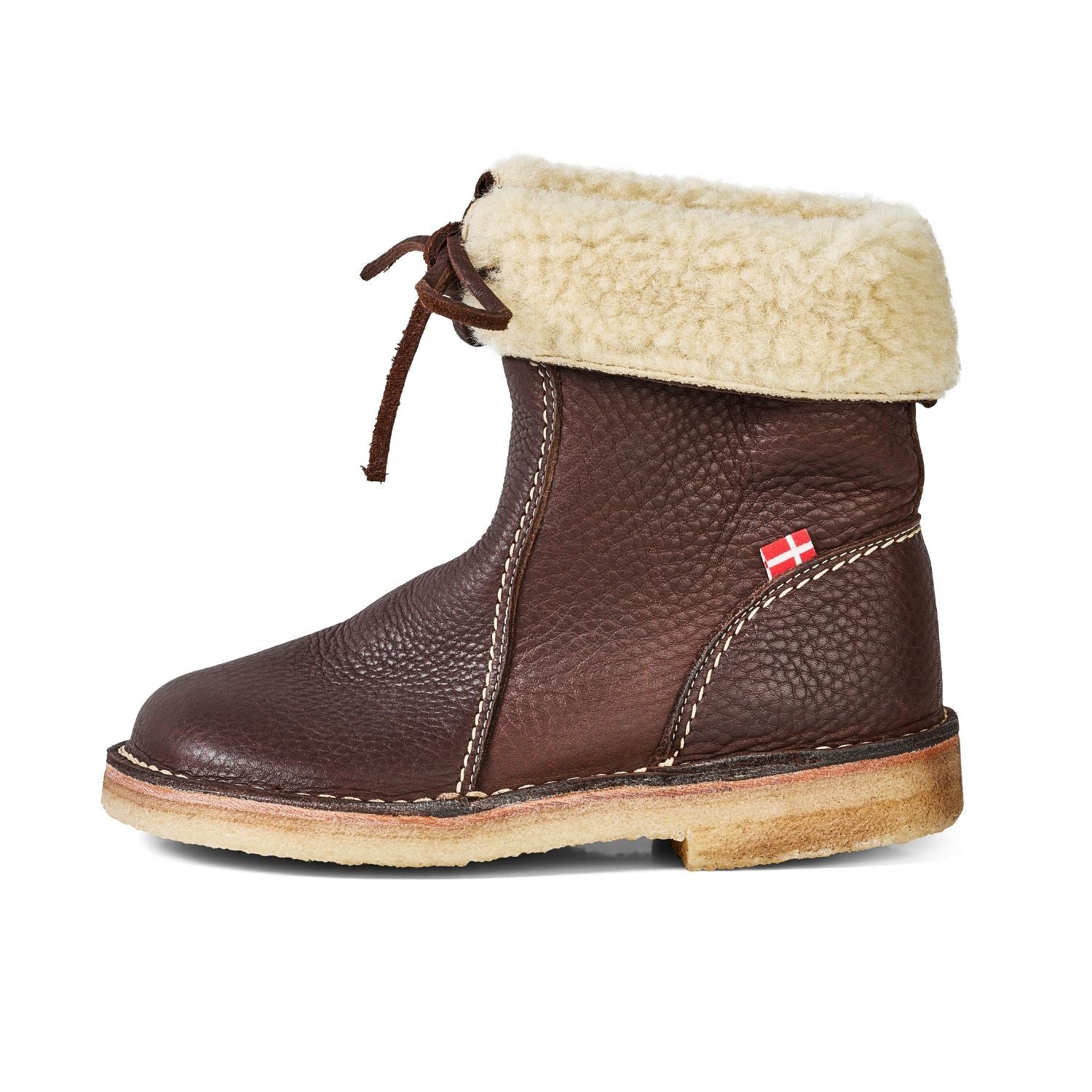 Duckfeet Århus Choco wool-lined pull-on leather boot, outer side view on white background