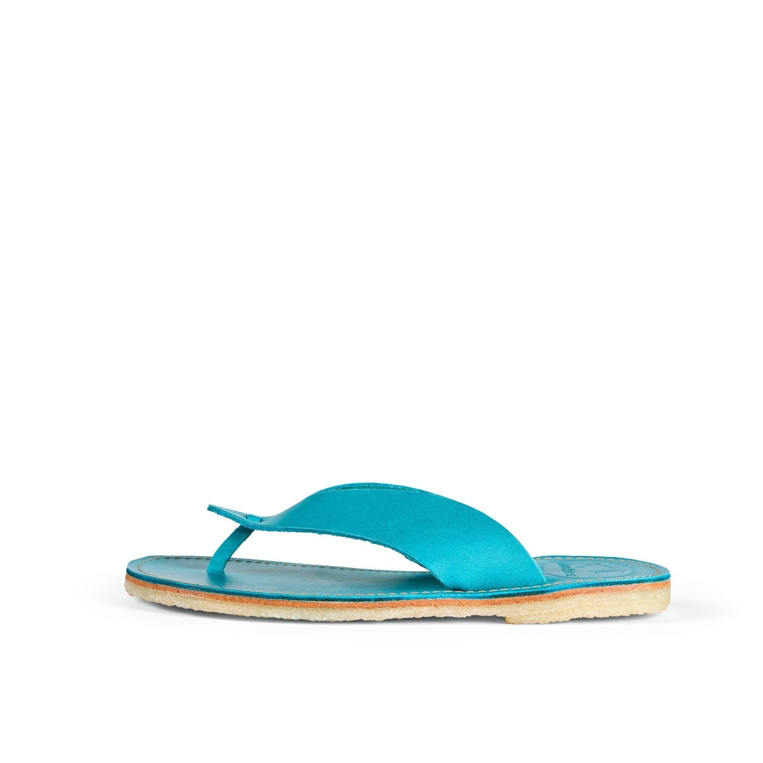 Duckfeet Ærø Aqua Blue toe-post leather sandal, outer side view on white background